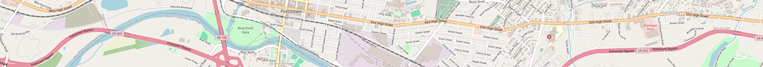 Map of Pottstown, Pennsylvania showing the Titan International facility on Queen Street